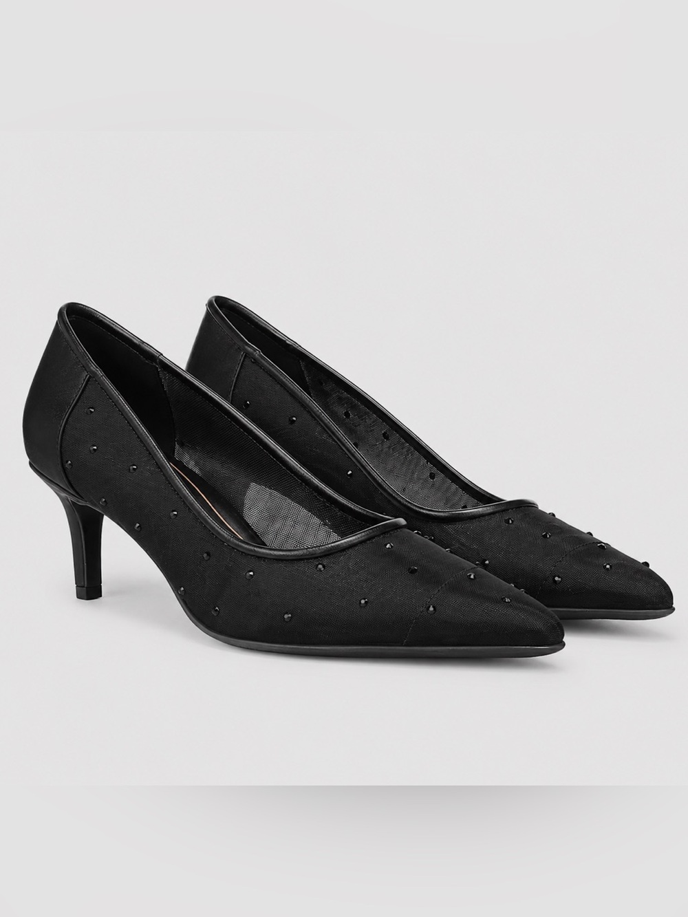 Naturalizer Women's Everly 4 Pump Black Faux Leather & Mesh Rhinestone Size 6.5